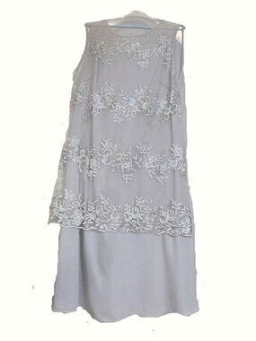 Women's Mother Of The Bride Gown, Lt Grey W/Shear embroidered front. Sz 2XL